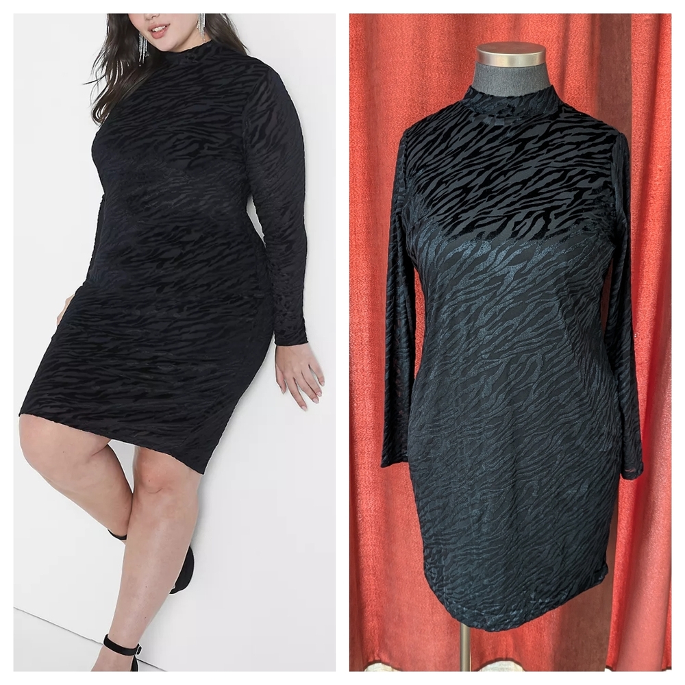 ➕Mock-neck Zebra Burnout Dress➕